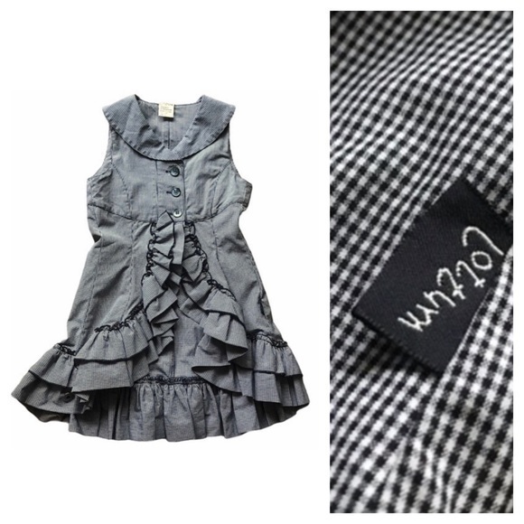 Jottum Black White Gingham Plaid Check Ruffle Long Dress Vest 4t